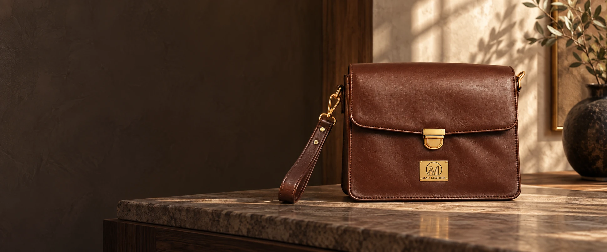 Leather Handheld Clutch in an elegant contemporary interior