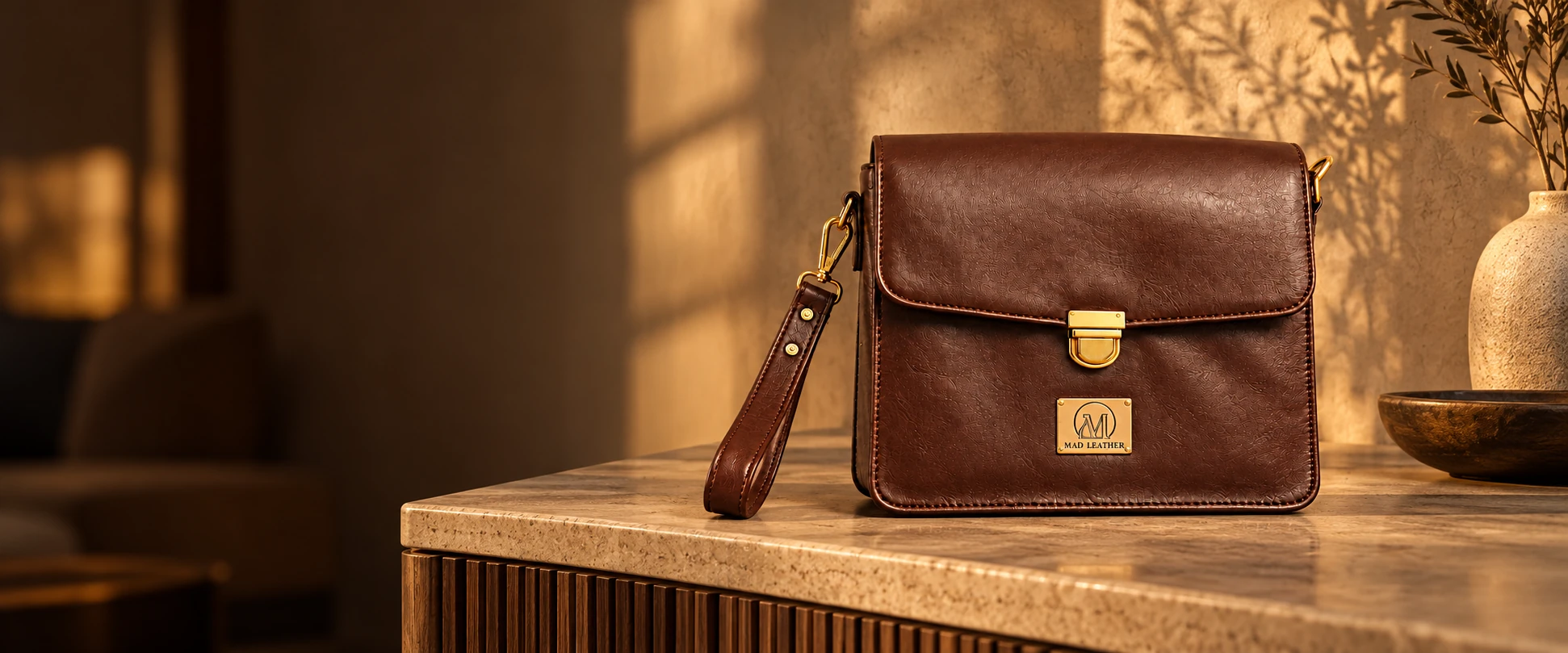 Leather Handheld Clutch in an elegant contemporary interior