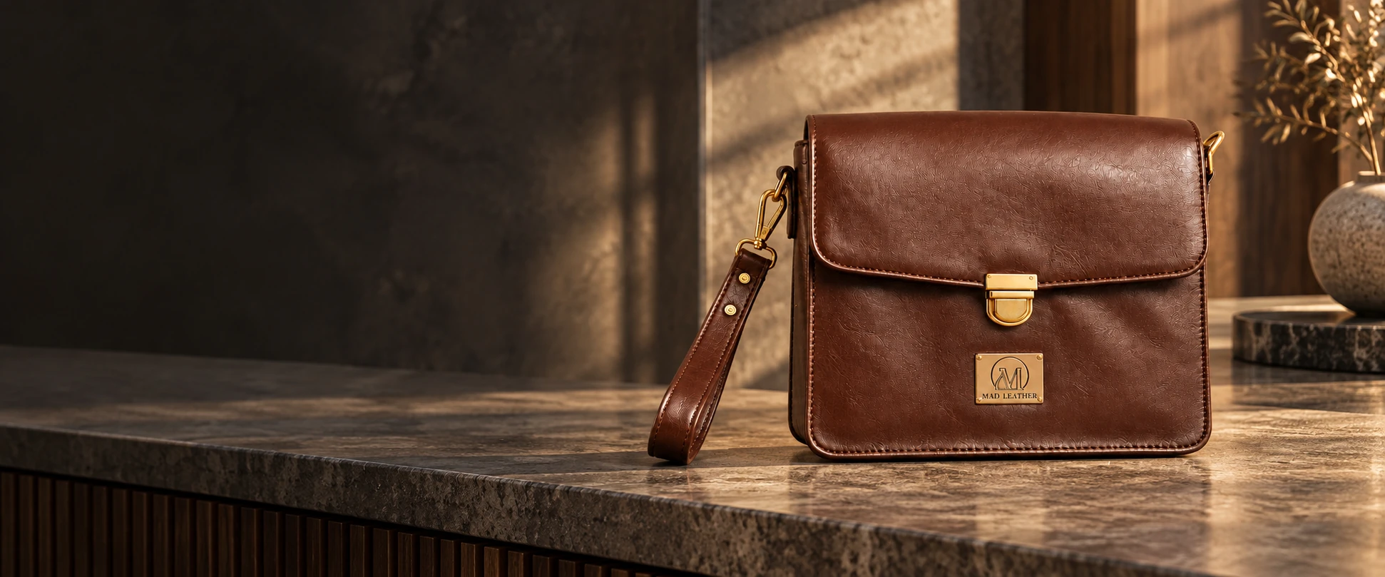 Leather Handheld Clutch in an elegant contemporary interior