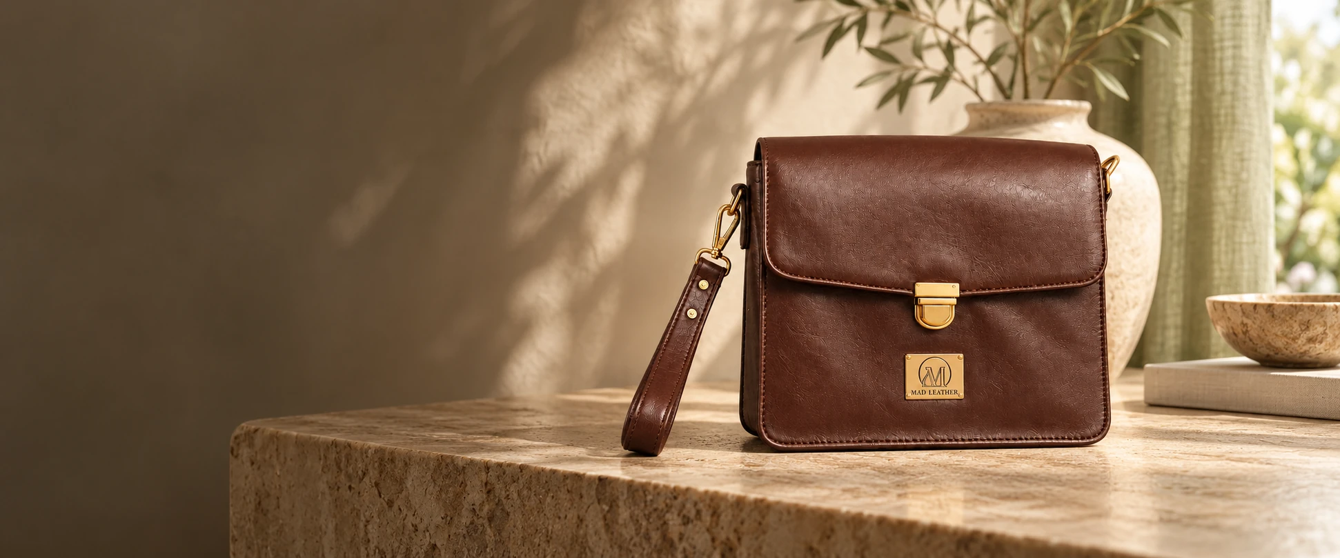 Leather Handheld Clutch in an elegant contemporary interior