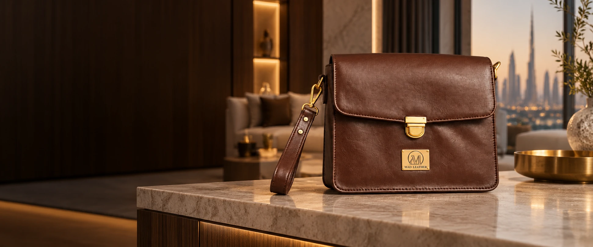Leather Handheld Clutch in an elegant contemporary interior