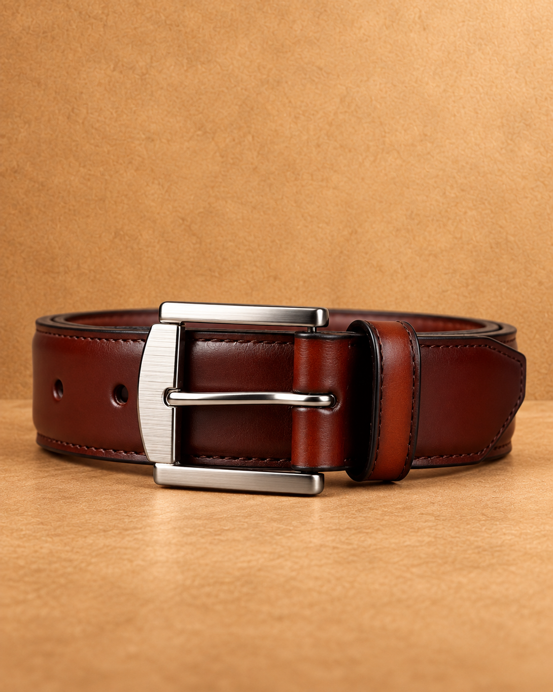 Classic Square-Buckle Leather Belt - front view