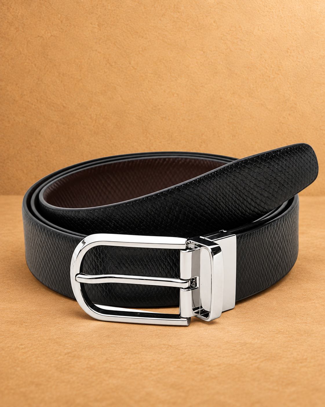 Textured Leather Dress Belt - front view