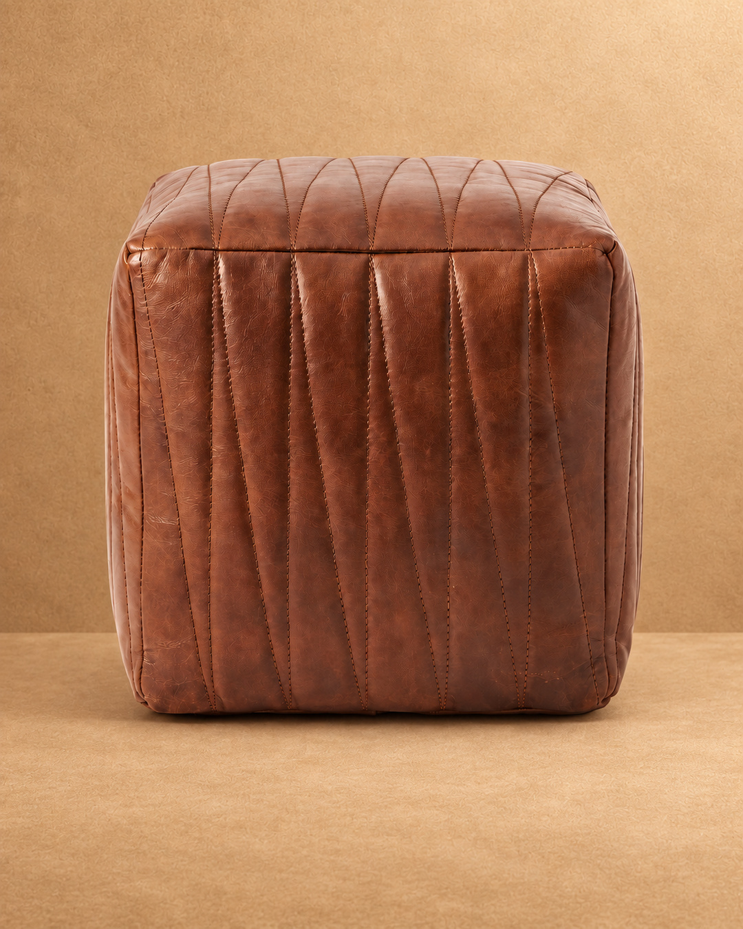 Square Leather Pouf Cover - front view