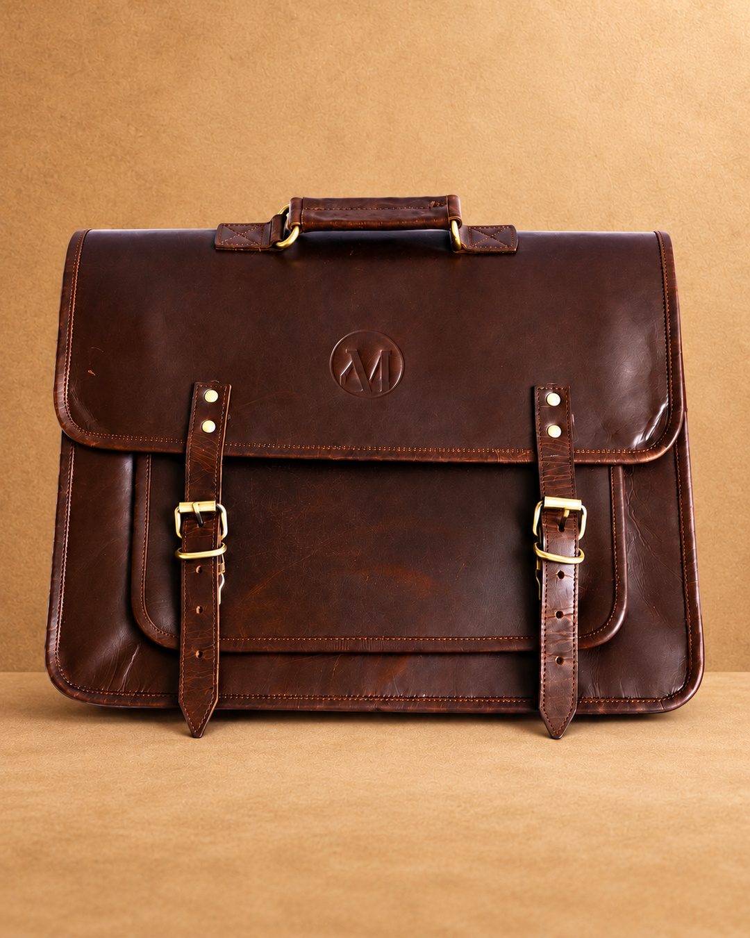 Compact Twin-Buckle Leather Messenger Bag - front view