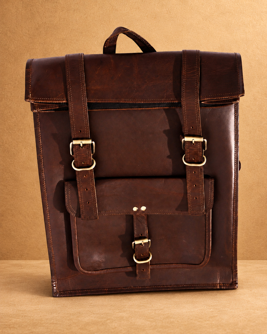 Leather Flap Backpack - front view