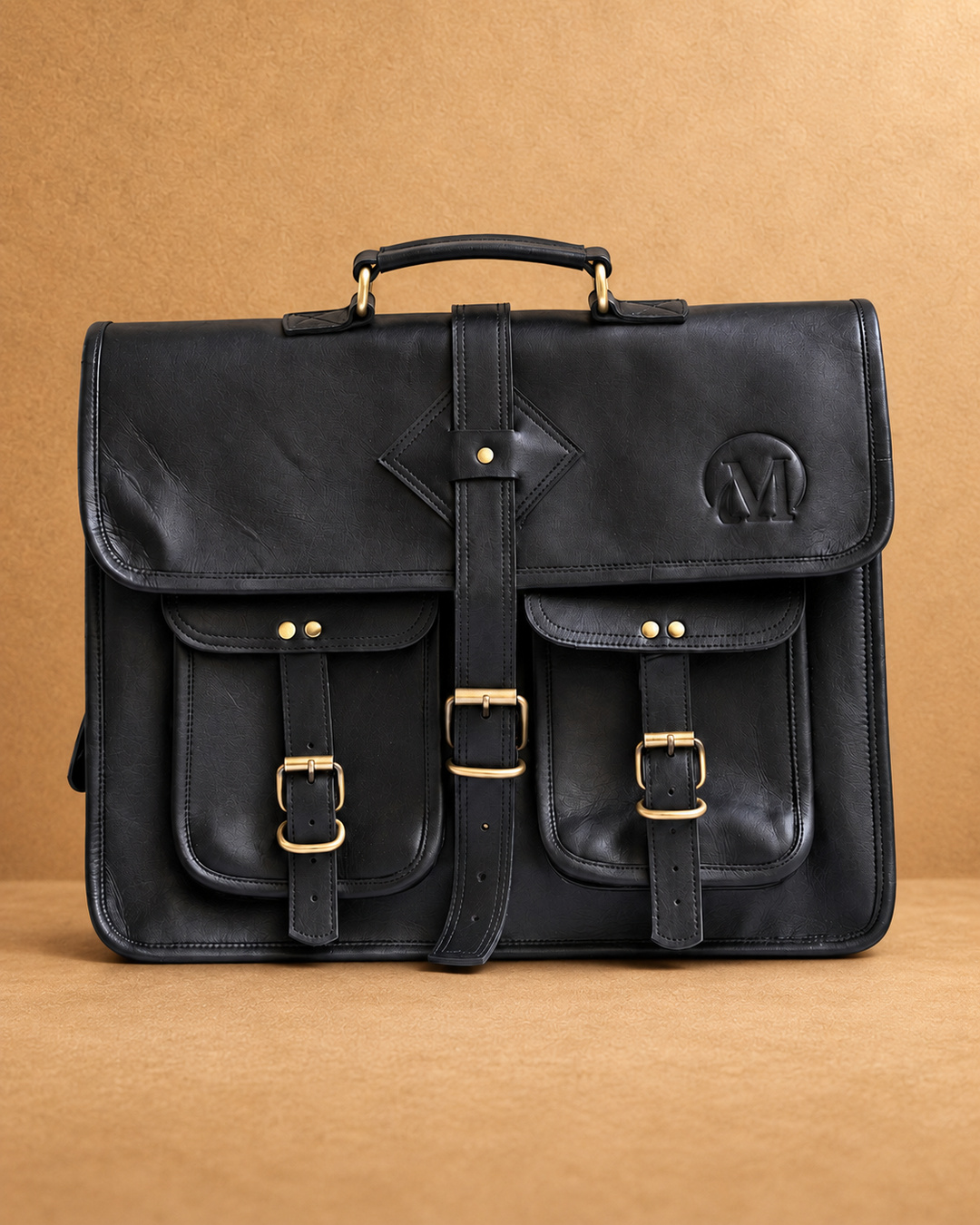 Double-Pocket Leather Messenger Bag - front view