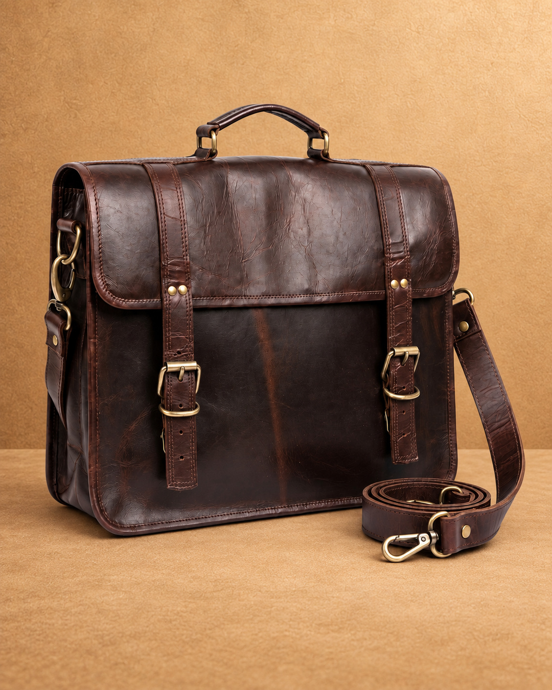 Double-Buckle Leather Briefcase - front view