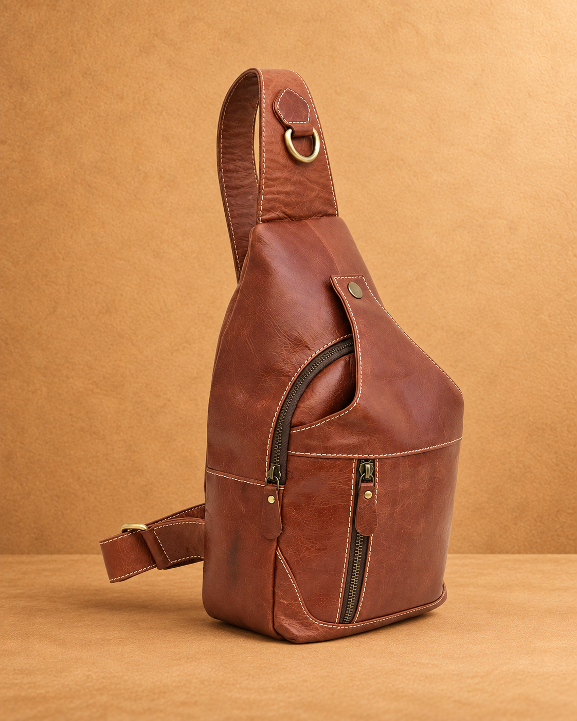 Single-Strap Leather Sling Backpack - front view