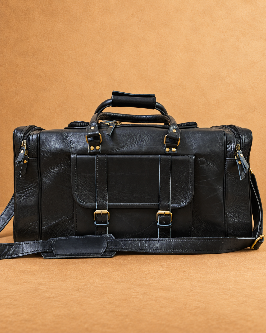 Twin-Strap Leather Utility Duffle - front view