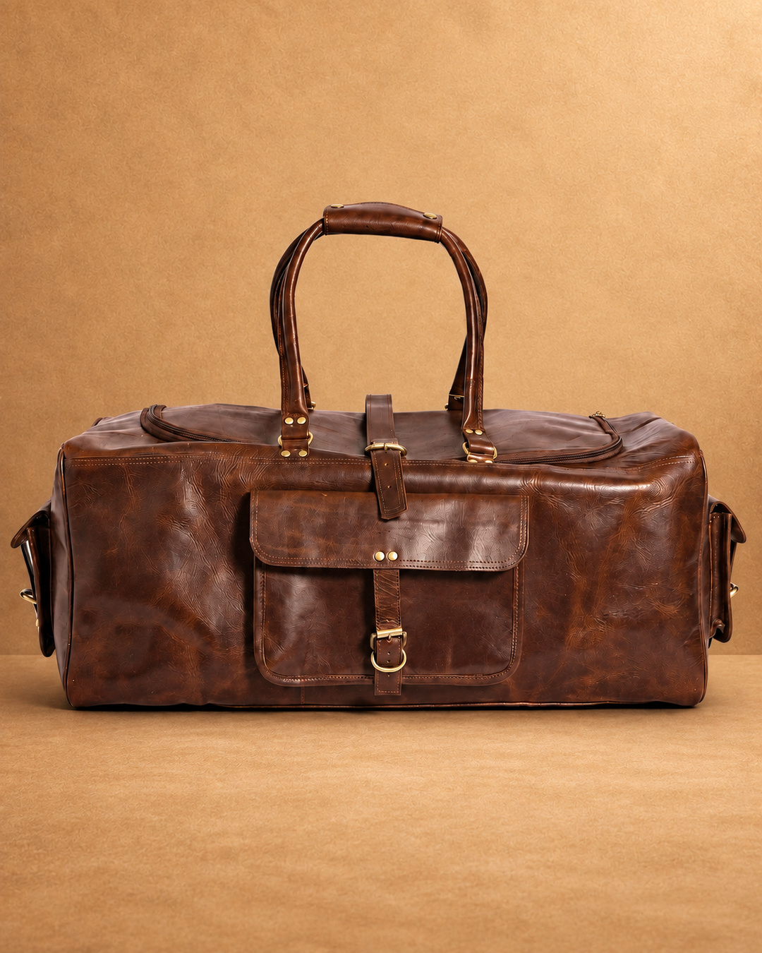 Square Leather Duffle Bag - front view