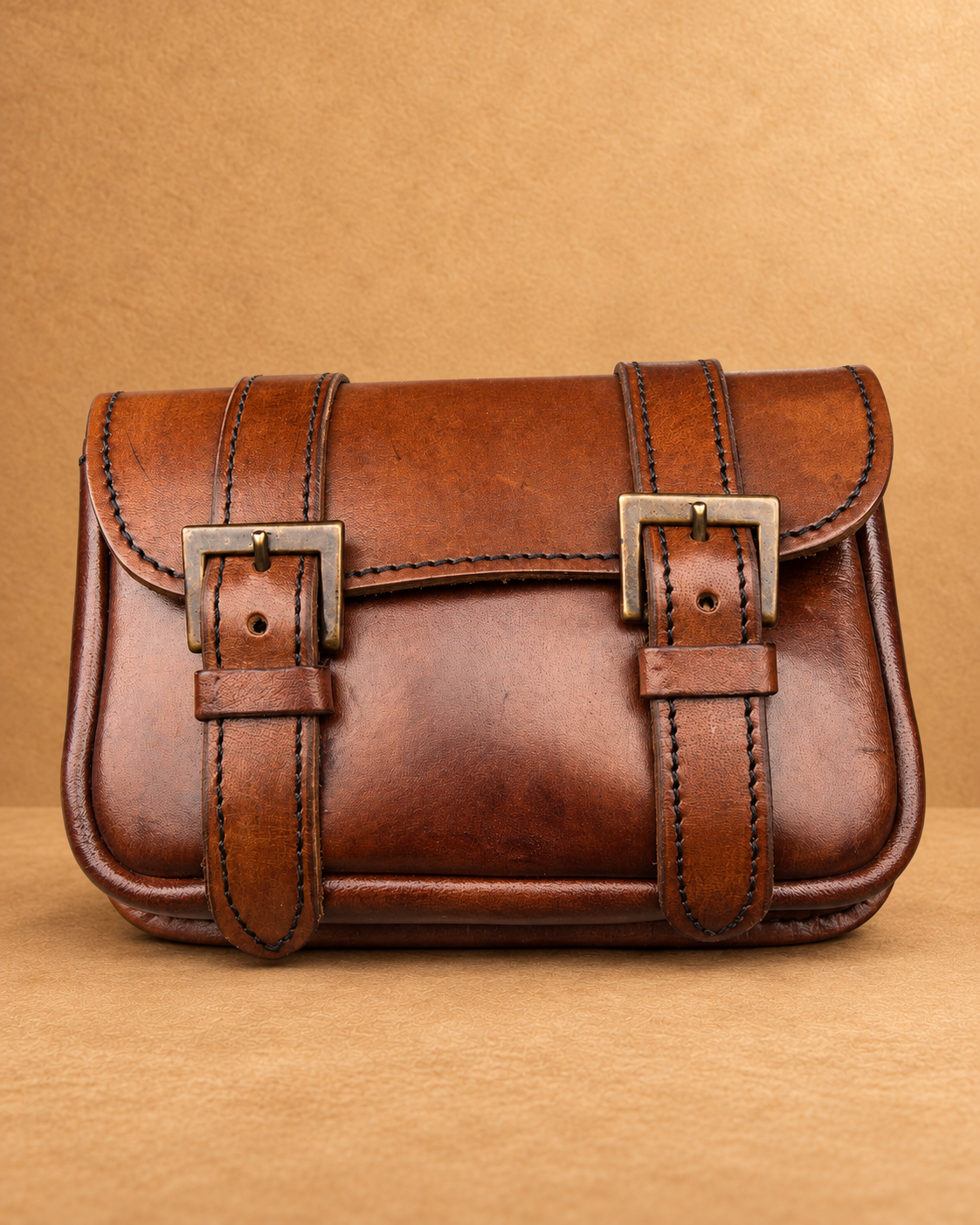 Twin-Buckle Leather Belt Pouch - front view