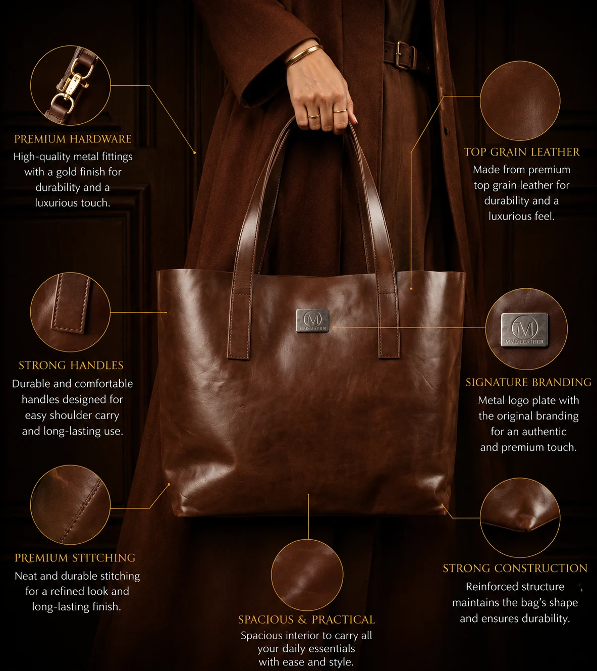Wide-Base Leather Tote Bag - gallery image 4