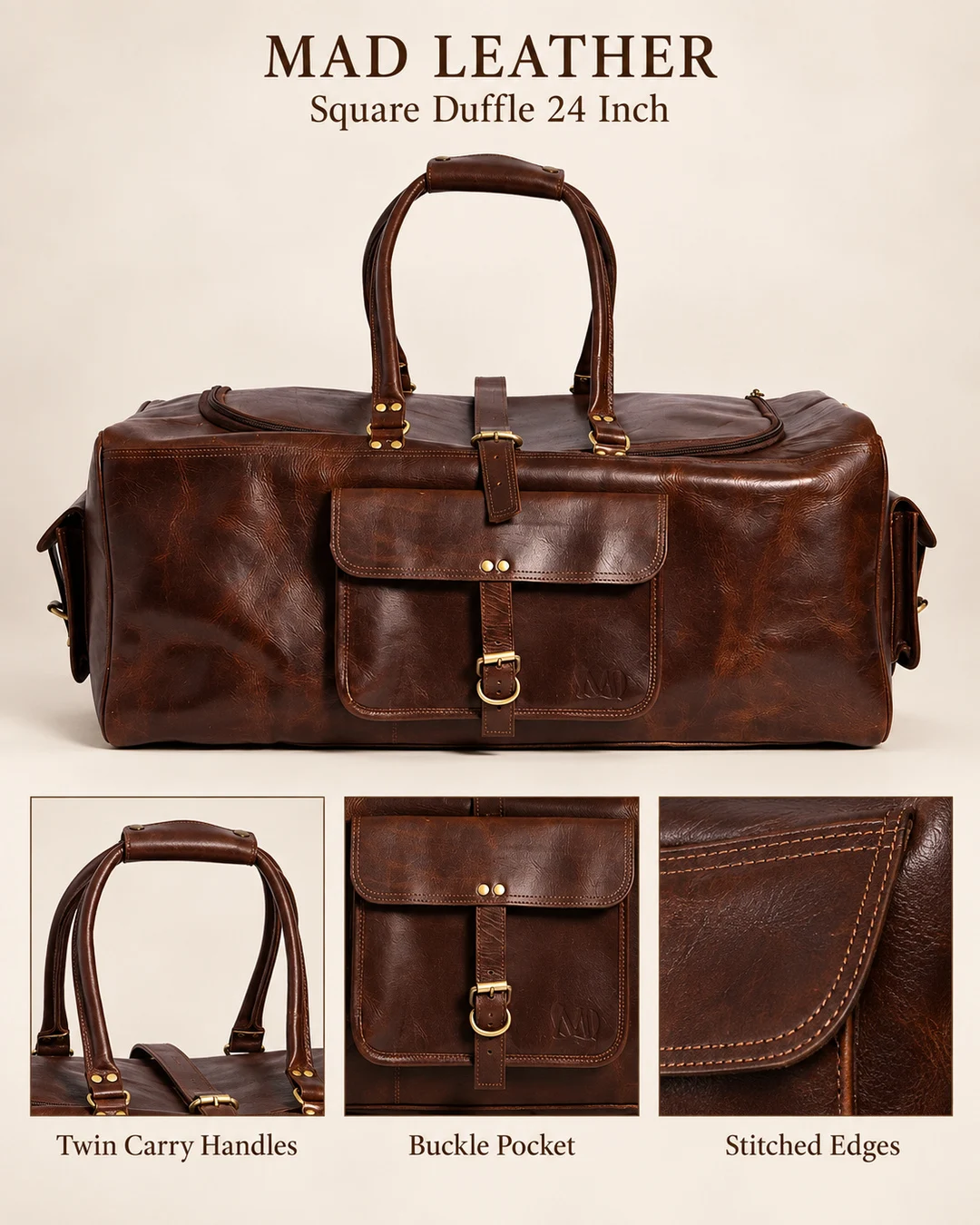 Square Leather Duffle Bag - gallery image 4