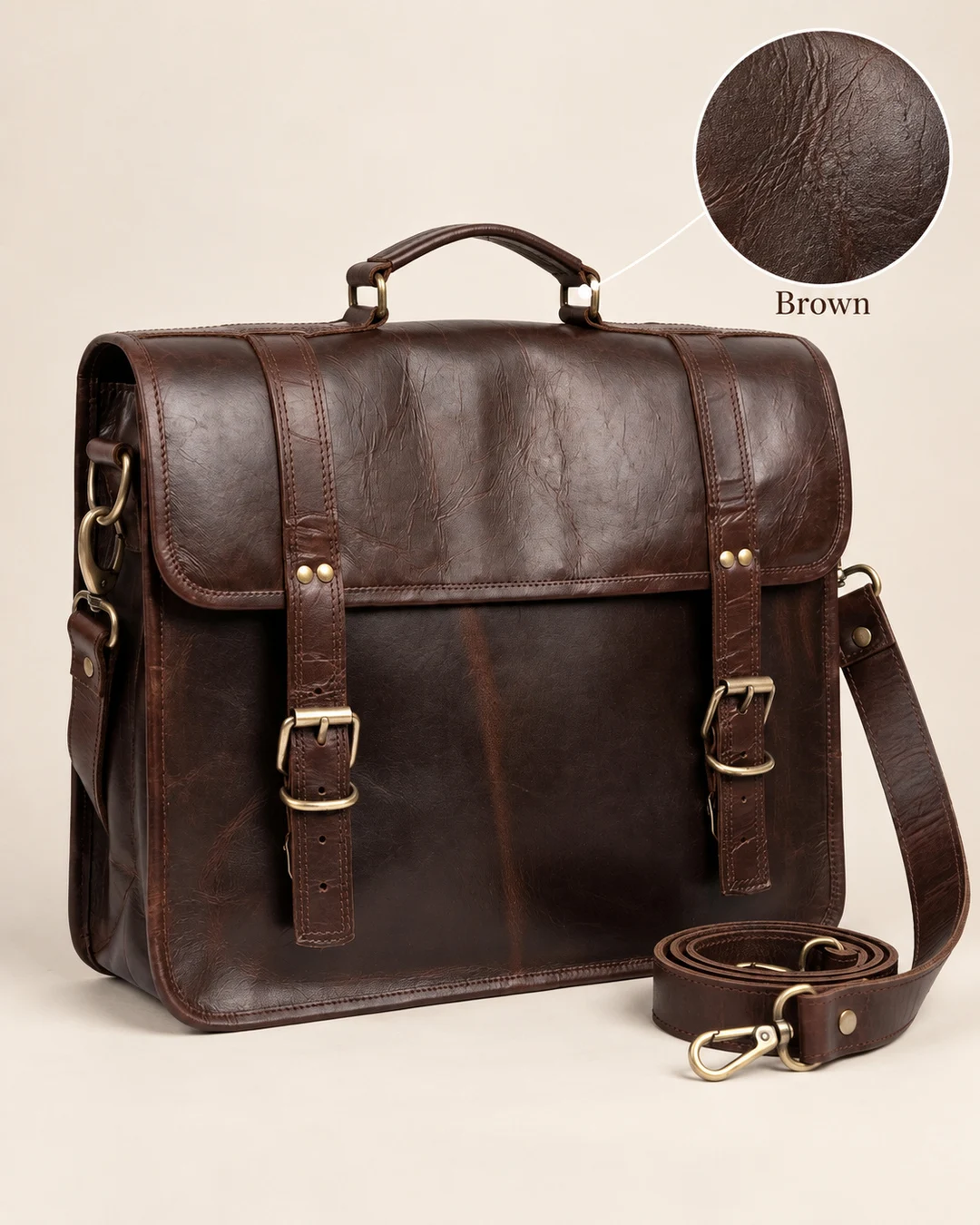 Double-Buckle Leather Briefcase - gallery image 3