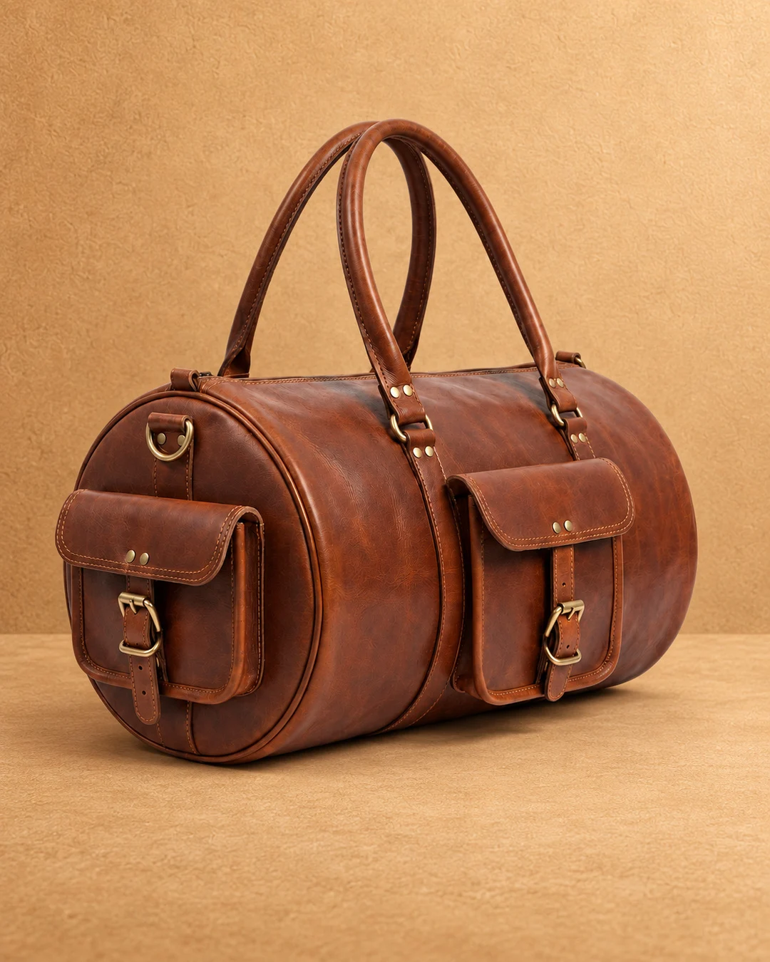 Round Leather Duffle Bag - front view