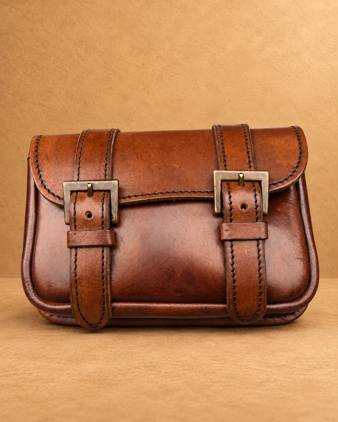 Twin-Buckle Leather Belt Pouch - front view