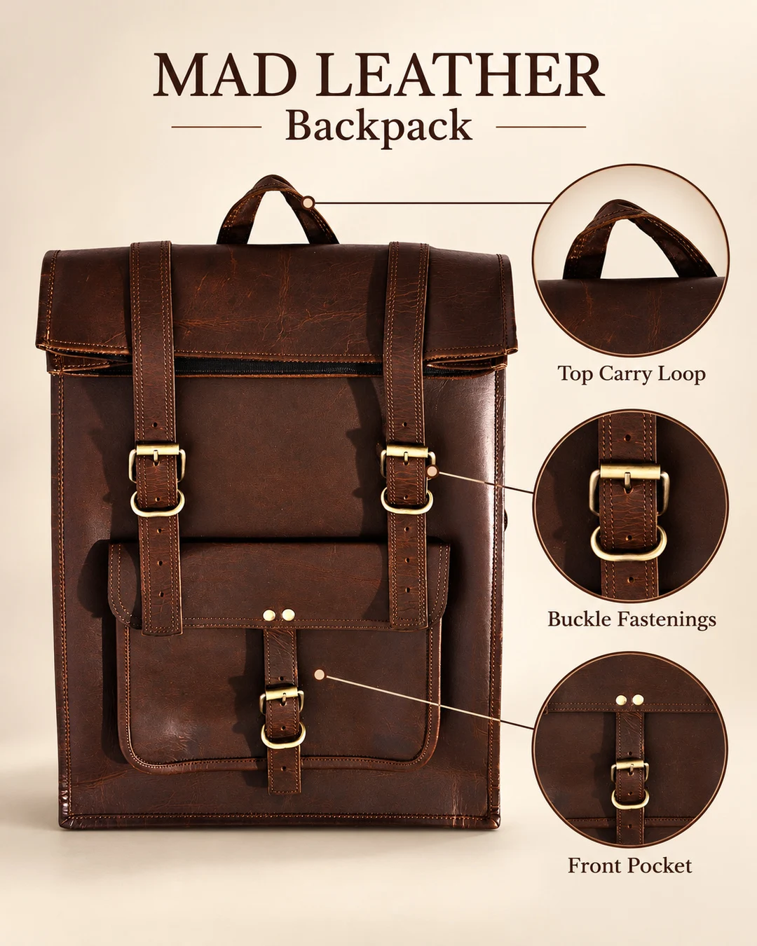 Leather Flap Backpack - gallery image 4