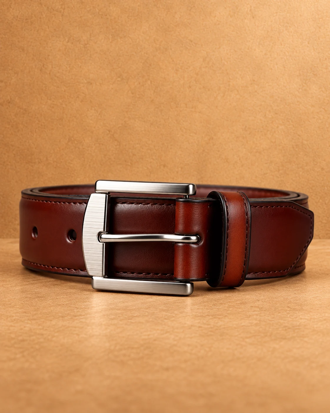 Classic Square-Buckle Leather Belt - front view