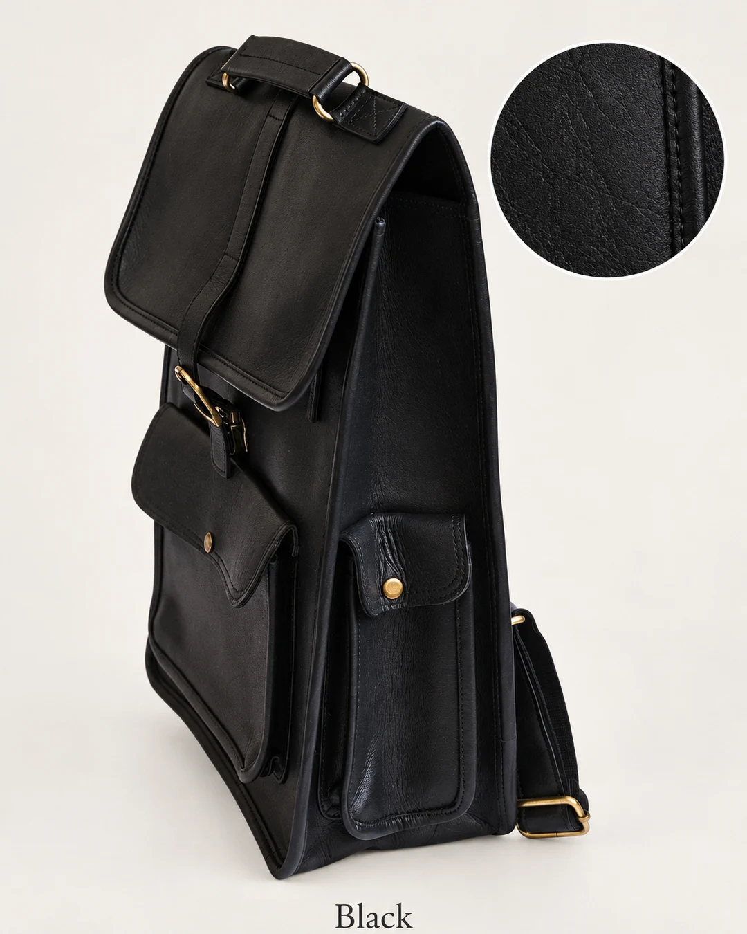 Buckle-Flap Leather Backpack - gallery image 3