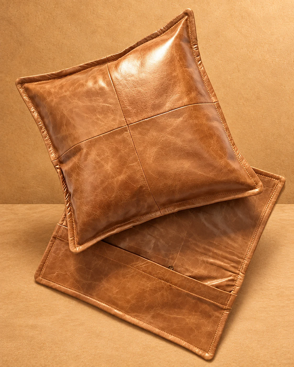Four-Panel Leather Cushion Cover - front view