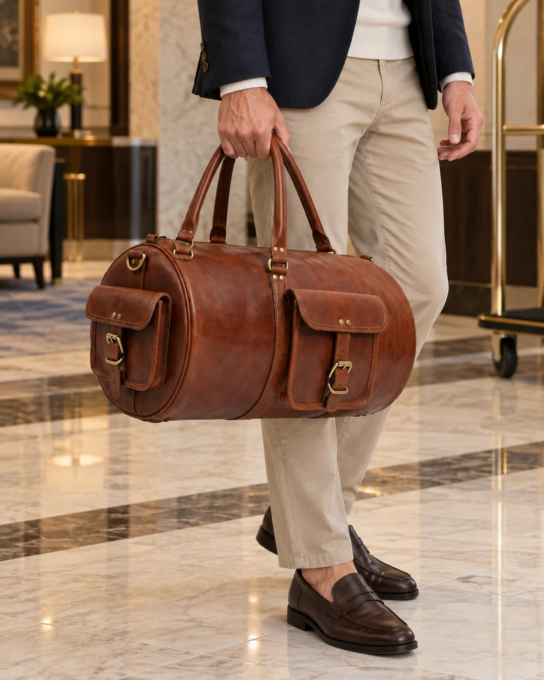Round Leather Duffle Bag - gallery image 2