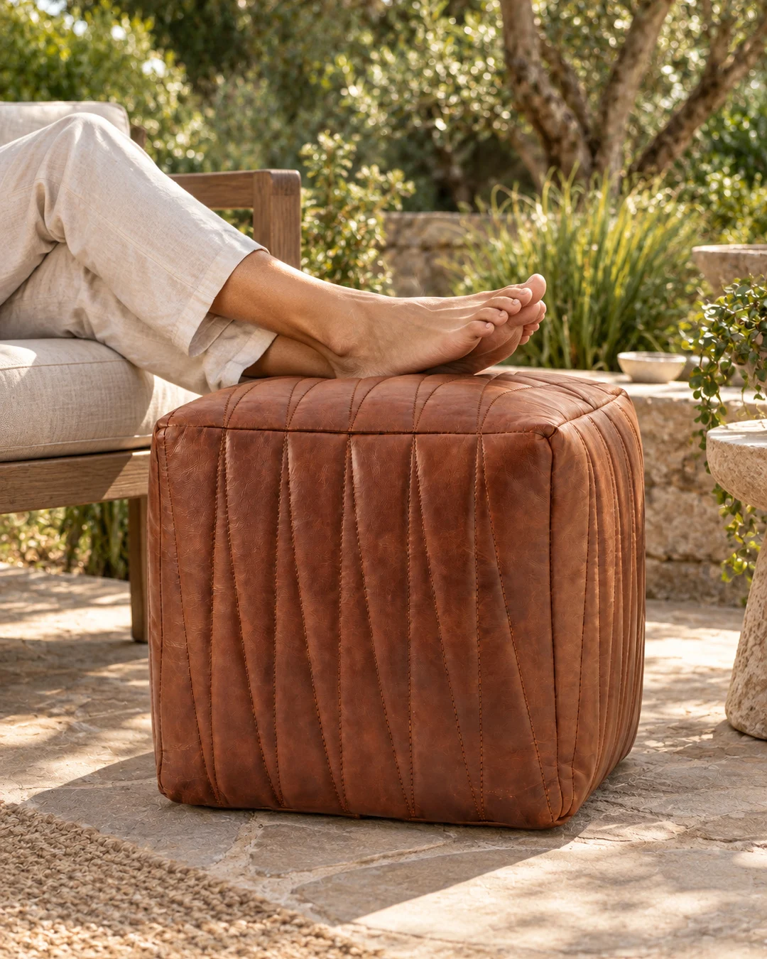 Square Leather Pouf Cover - gallery image 1