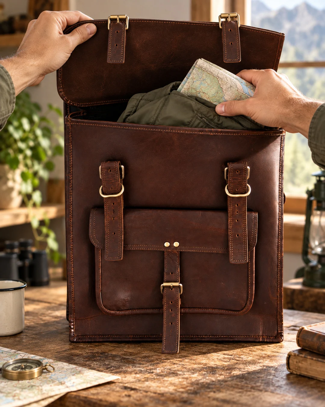 Leather Flap Backpack - gallery image 1
