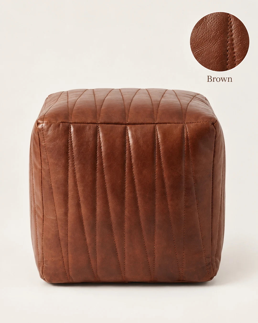 Square Leather Pouf Cover - gallery image 3