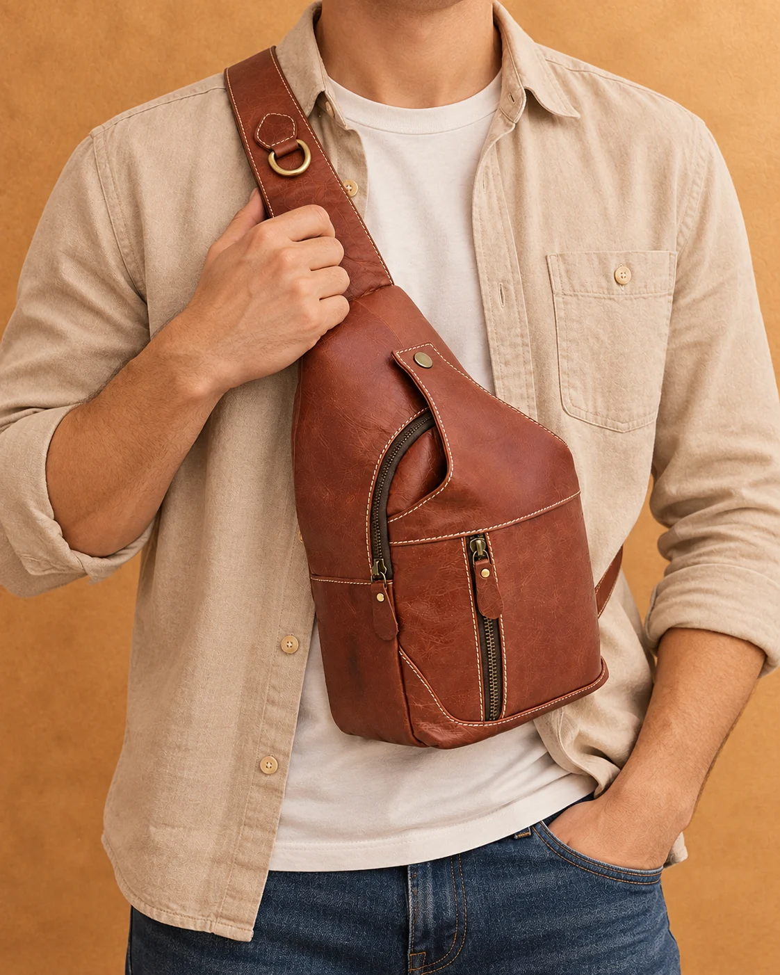 Single-Strap Leather Sling Backpack - gallery image 1