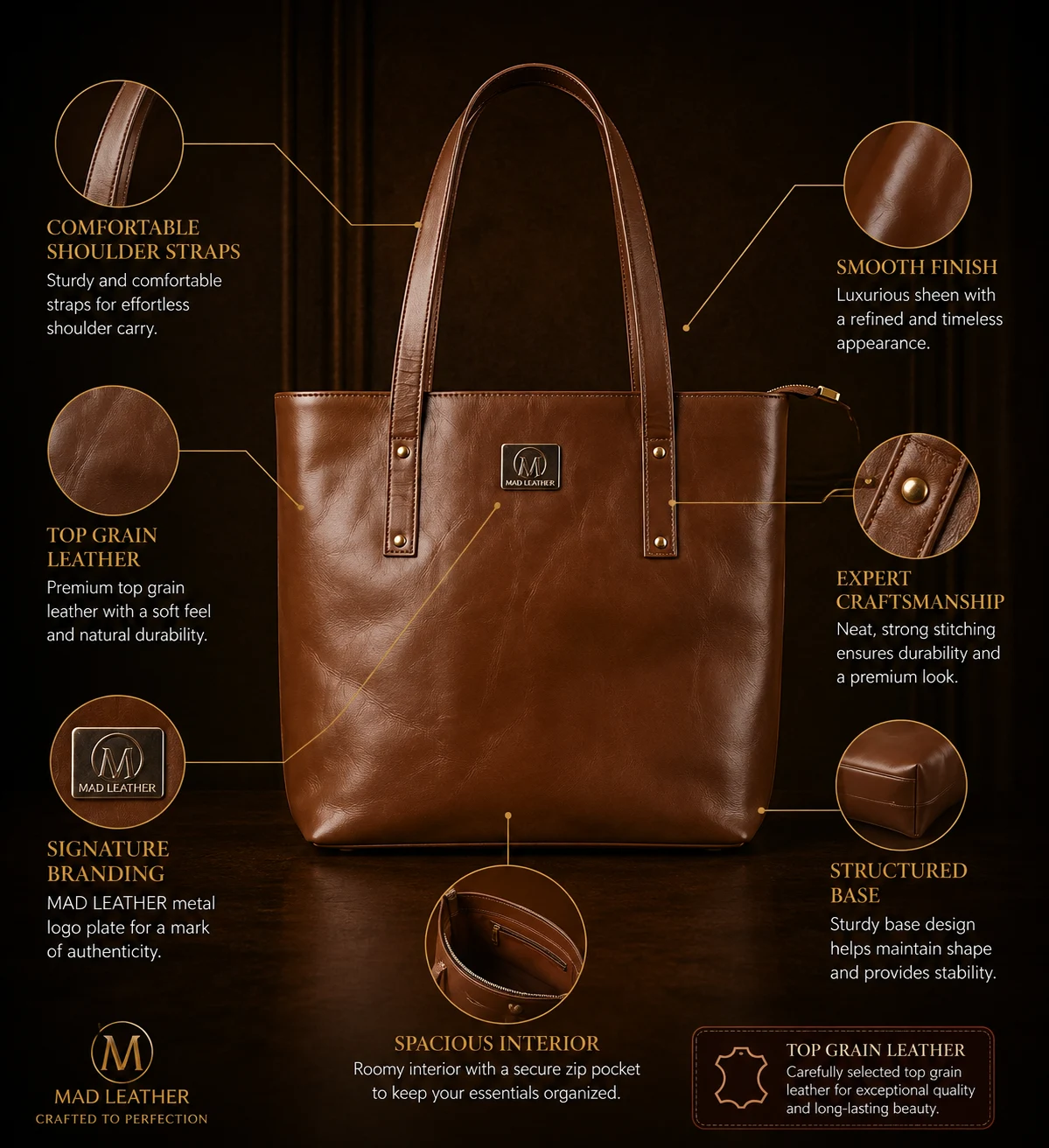 Leather Work Tote Bag - gallery image 4