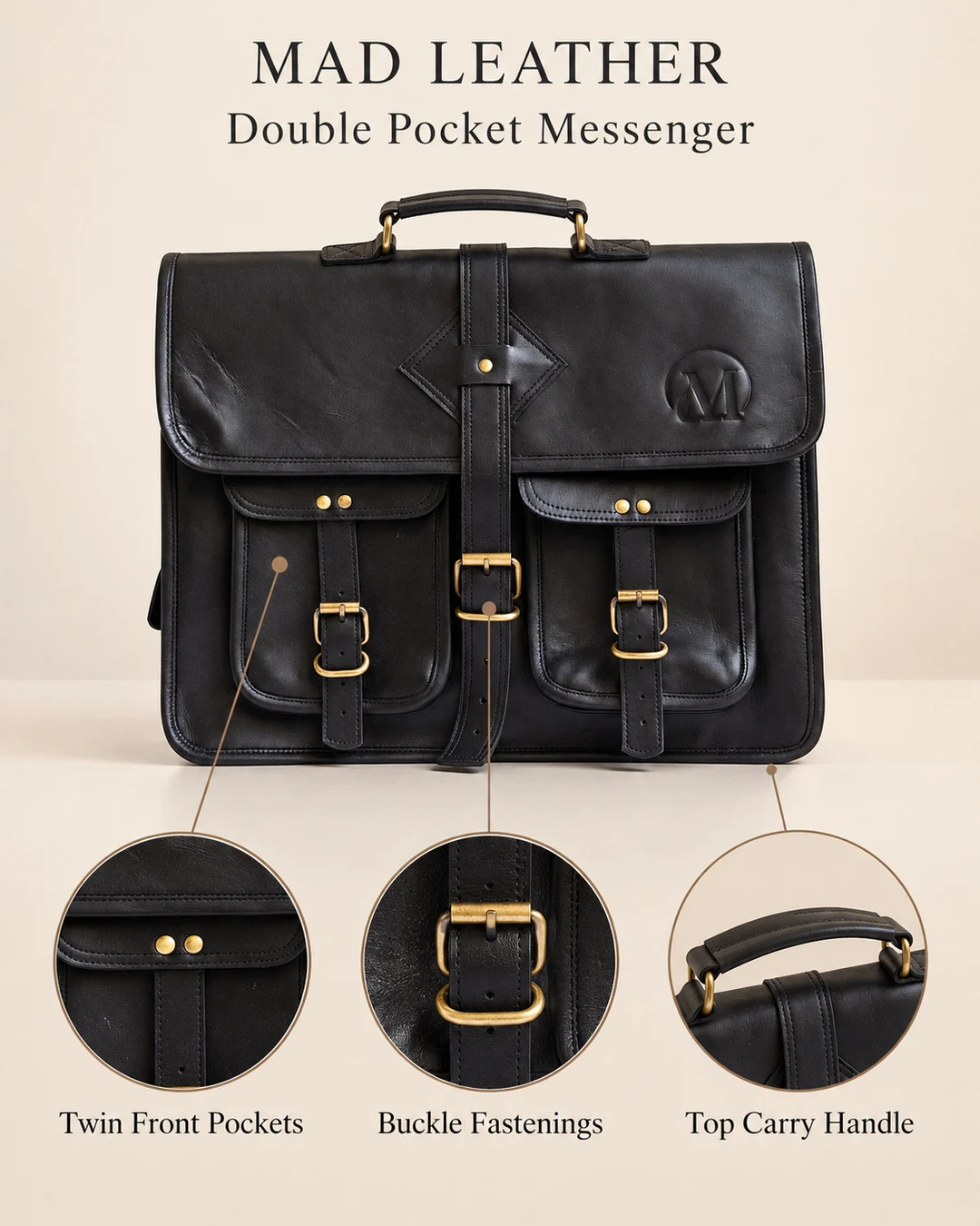 Double-Pocket Leather Messenger Bag - gallery image 4
