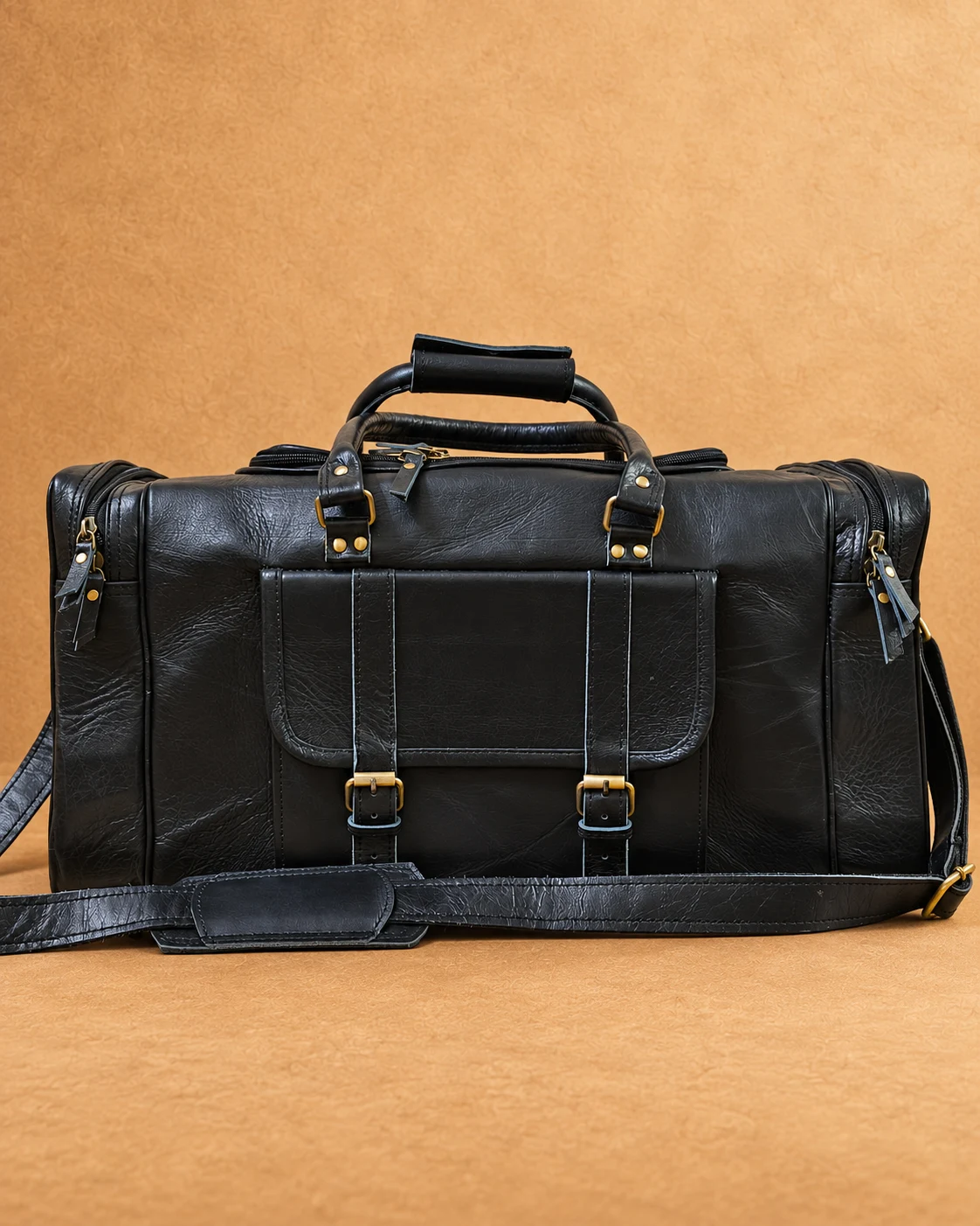 Twin-Strap Leather Utility Duffle - front view
