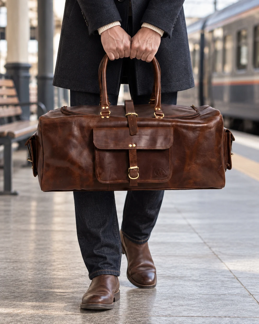 Square Leather Duffle Bag - gallery image 2