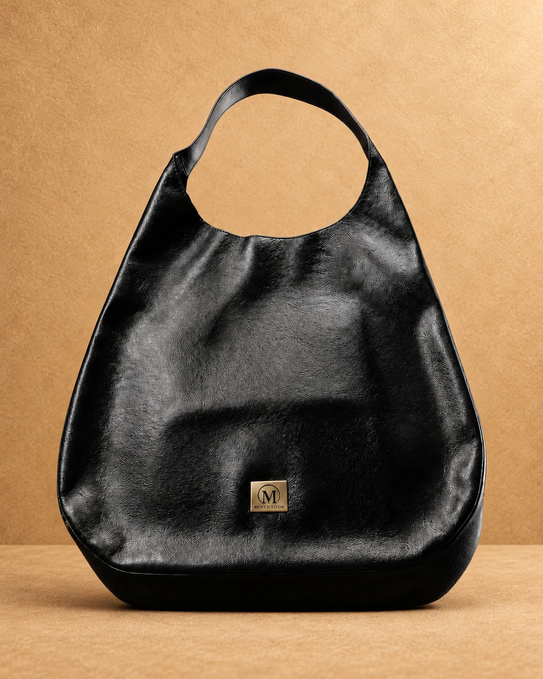 Oversized Leather Hobo Bag - front view
