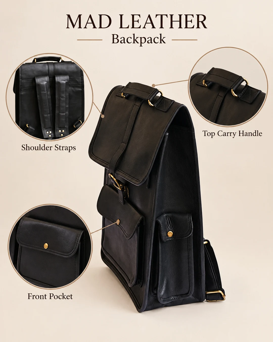Buckle-Flap Leather Backpack - gallery image 4