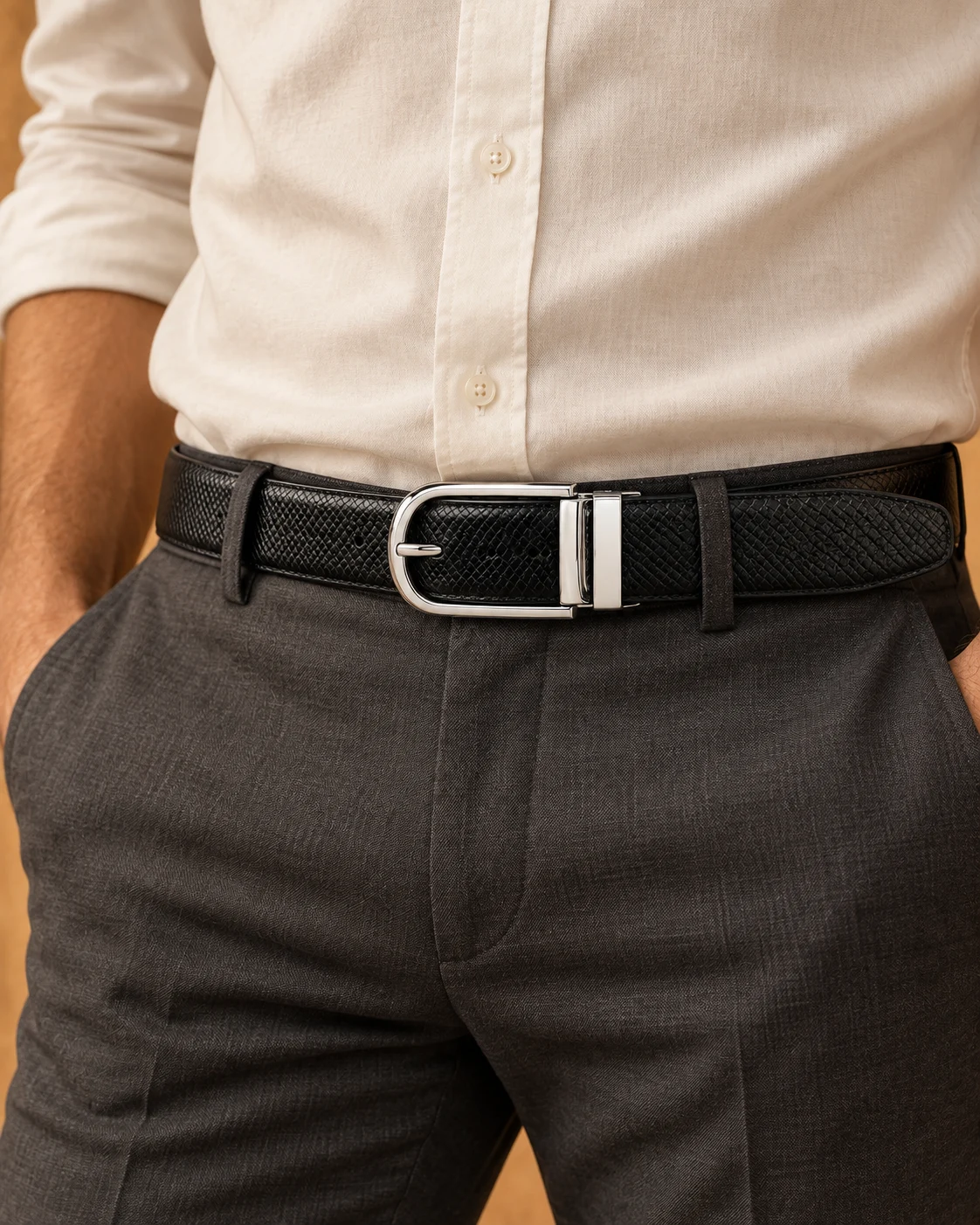Textured Leather Dress Belt - gallery image 1