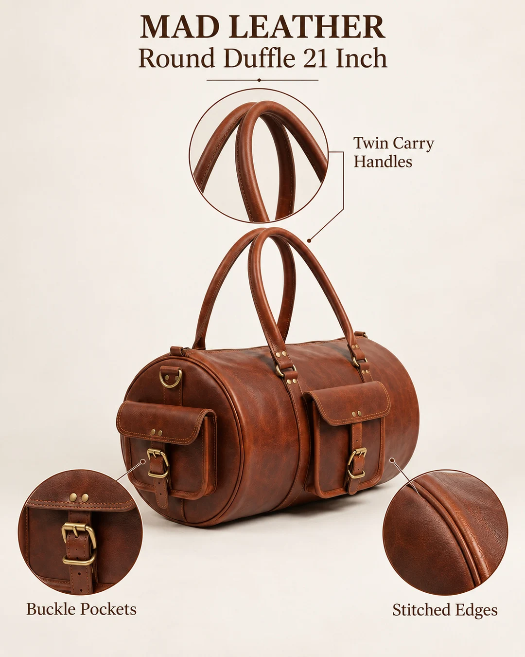 Round Leather Duffle Bag - gallery image 4