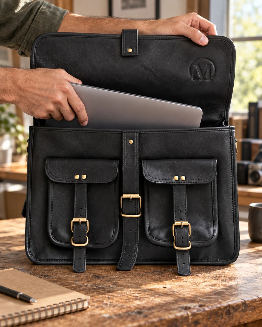 Double-Pocket Leather Messenger Bag - gallery image 1