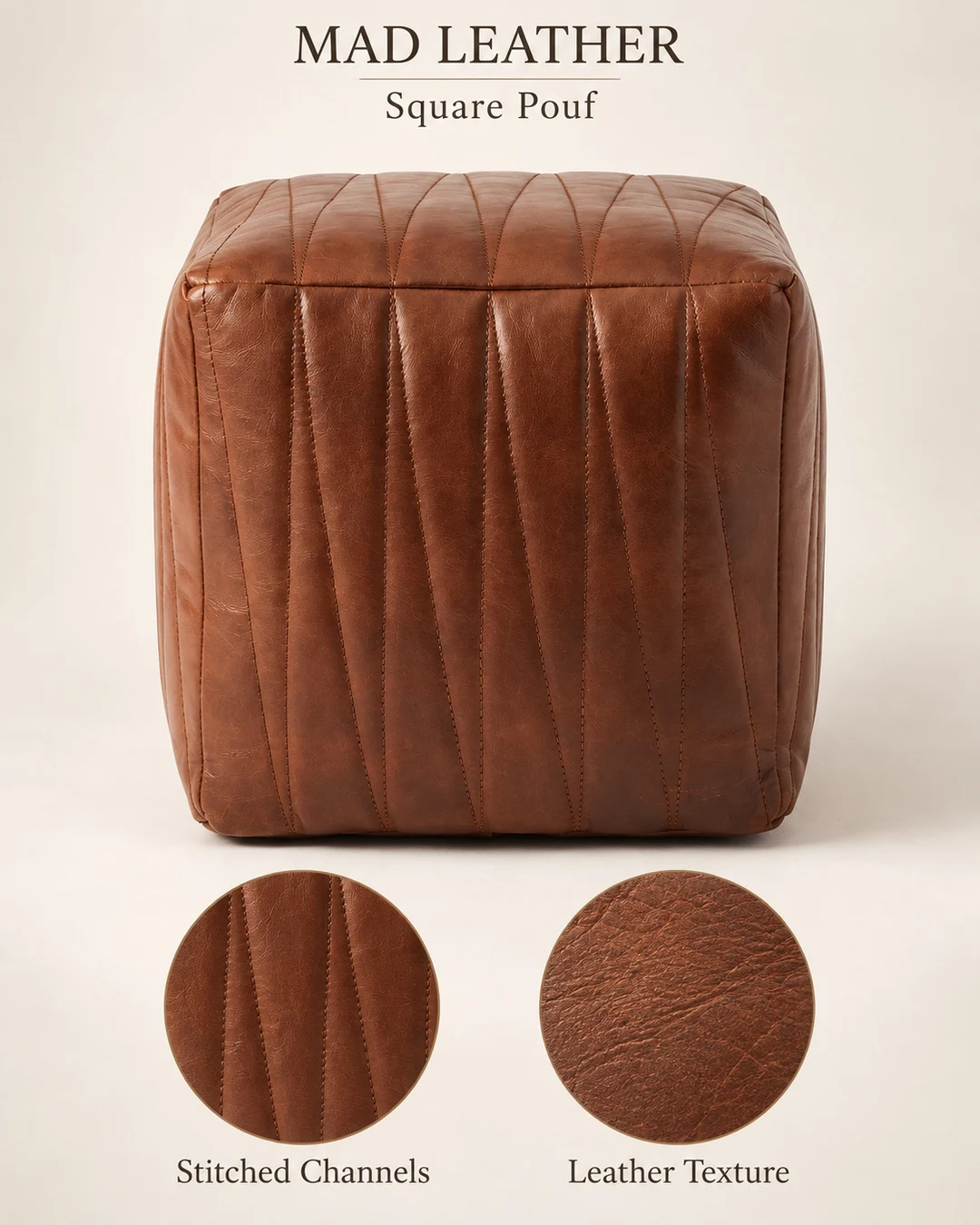 Square Leather Pouf Cover - gallery image 4