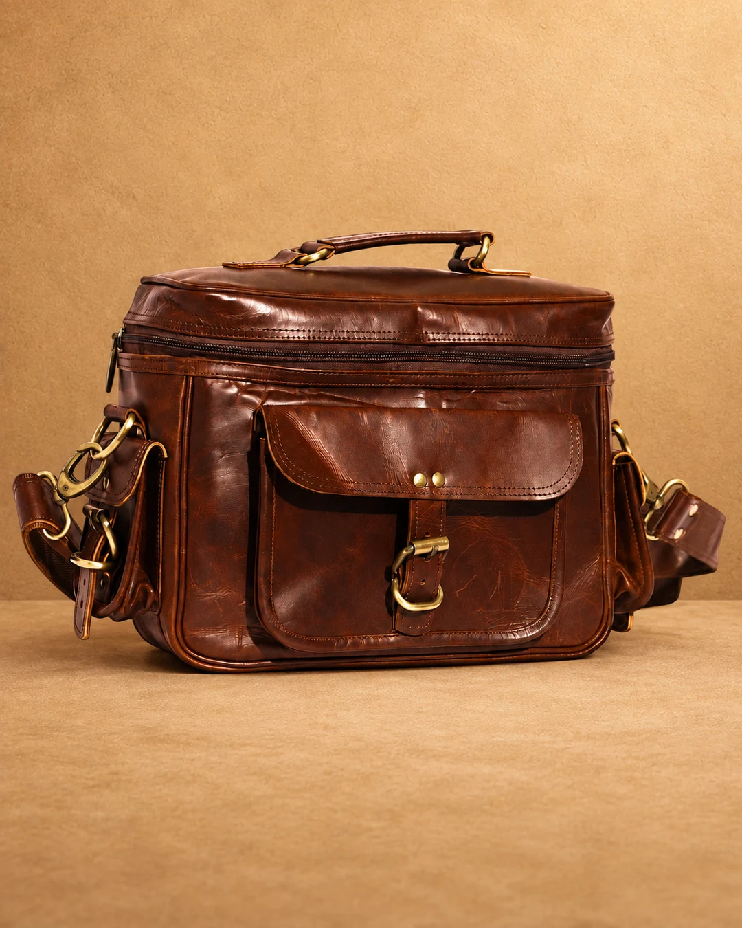 Leather Camera Shoulder Bag - front view