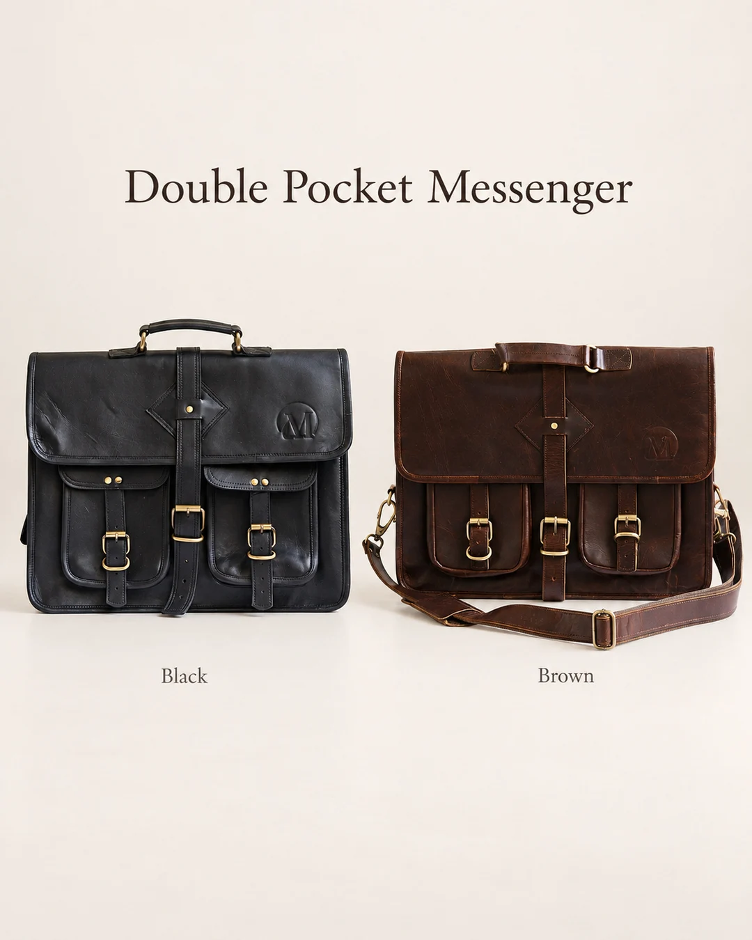 Double-Pocket Leather Messenger Bag - gallery image 3