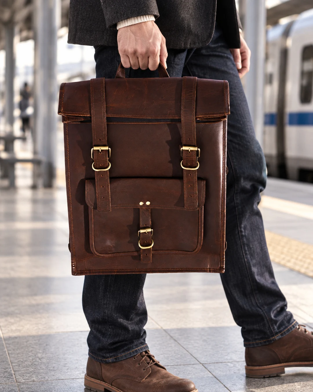 Leather Flap Backpack - gallery image 2