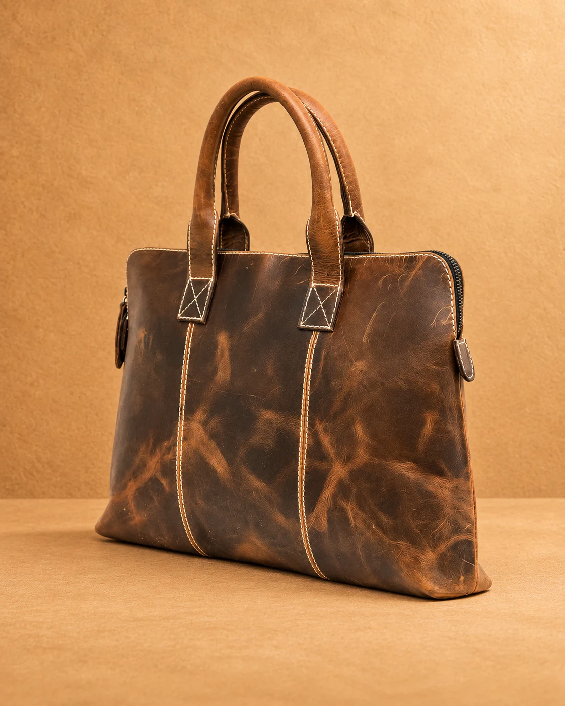 Distressed Leather Work Tote - front view