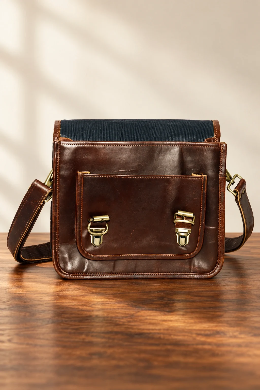 MAD Leather twin-buckle messenger bag