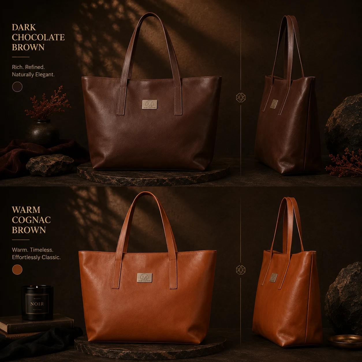 Wide-Base Leather Tote Bag - gallery image 3