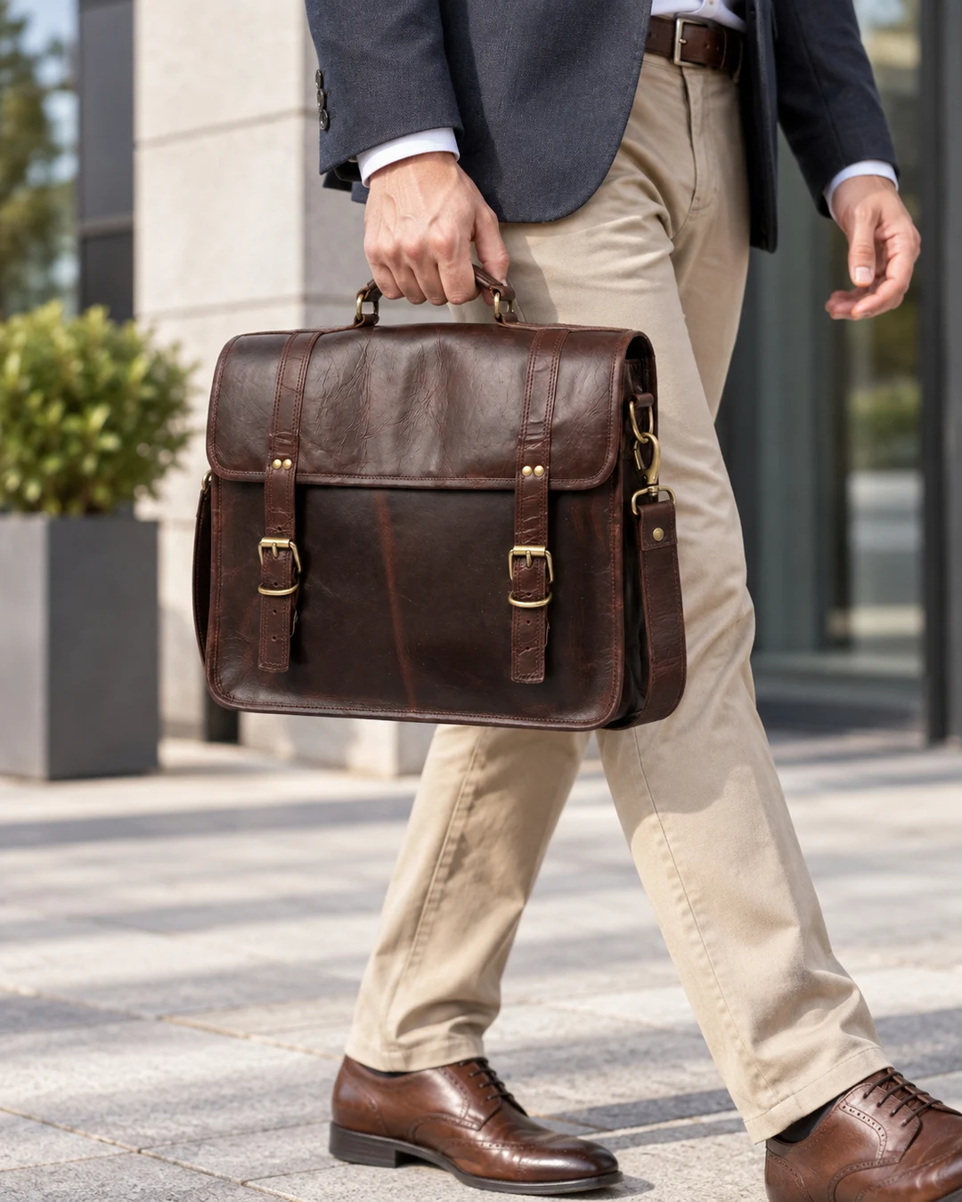 Double-Buckle Leather Briefcase - gallery image 2