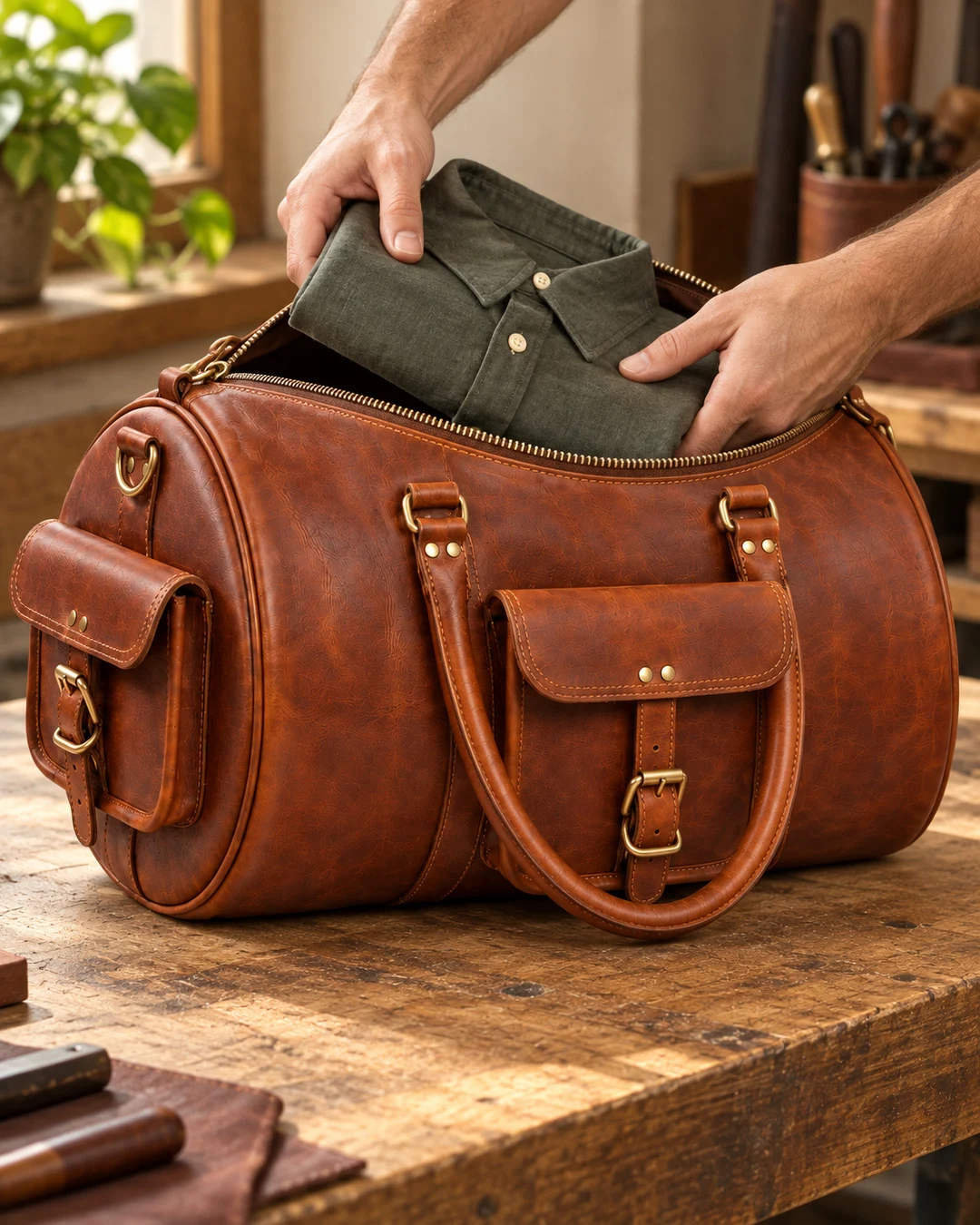 Round Leather Duffle Bag - gallery image 1